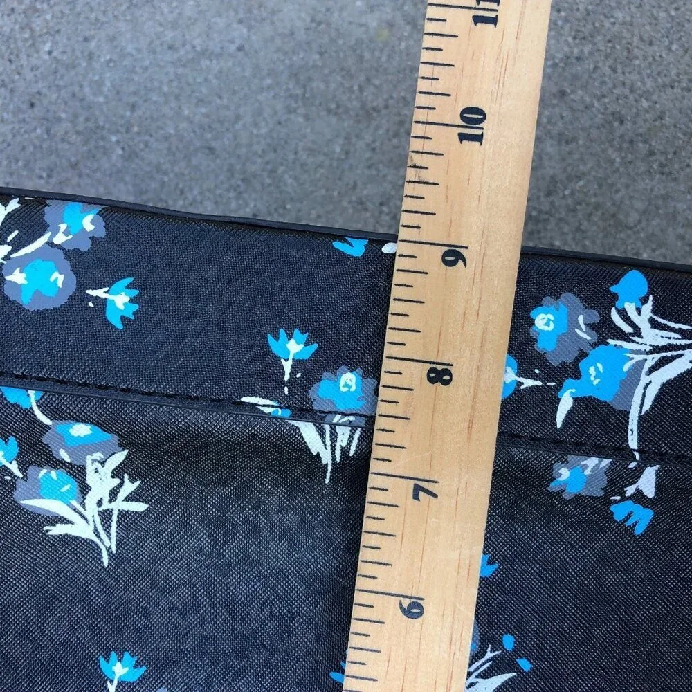 Faux Leather Purse Shoulder Top Handle Bowling Bag Black Floral 3 Compartment​​ - Picture 16 of 16